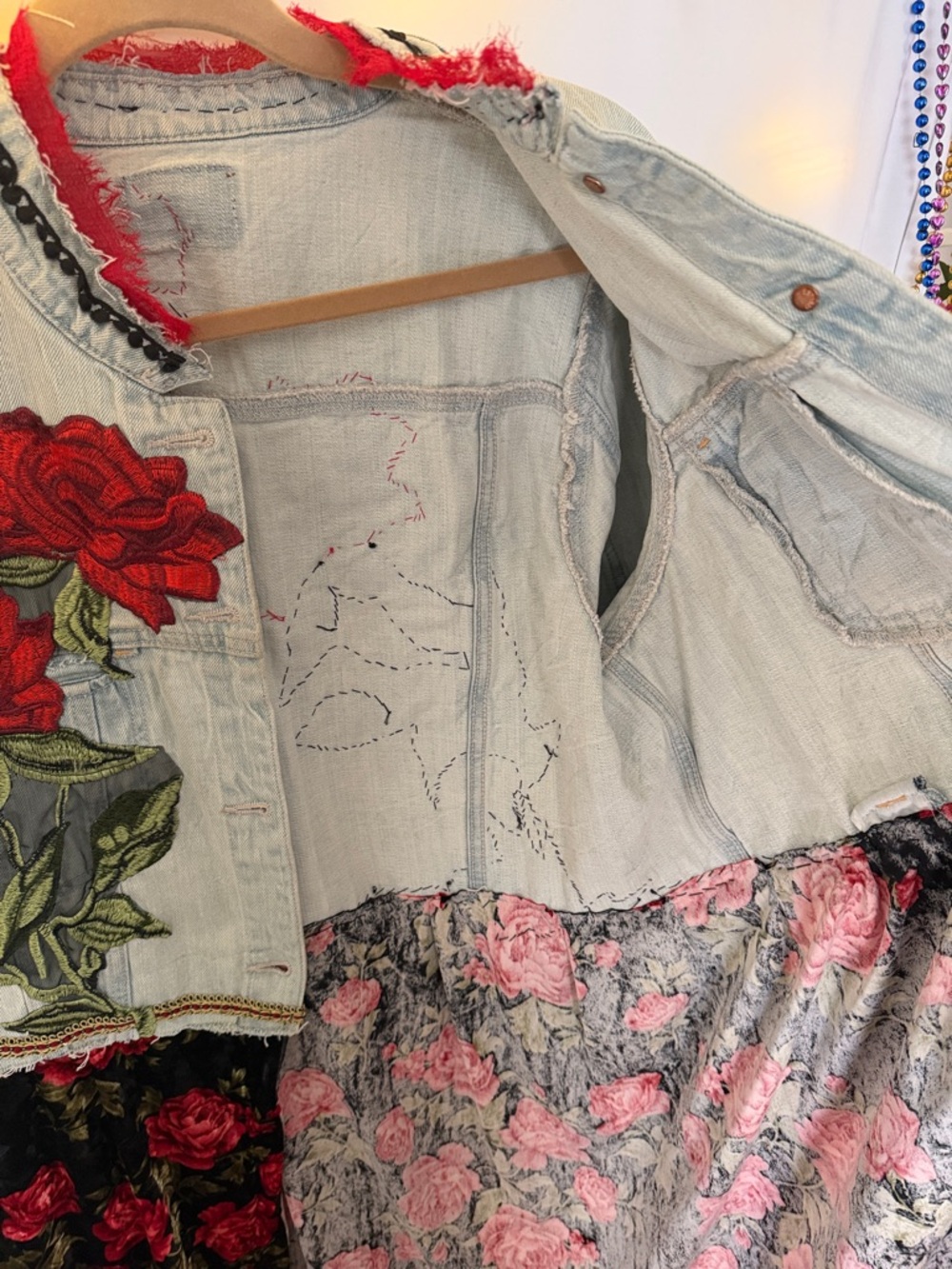 Embroidered Rose Denim Jacket with Floral Panel - Picture 6 of 7